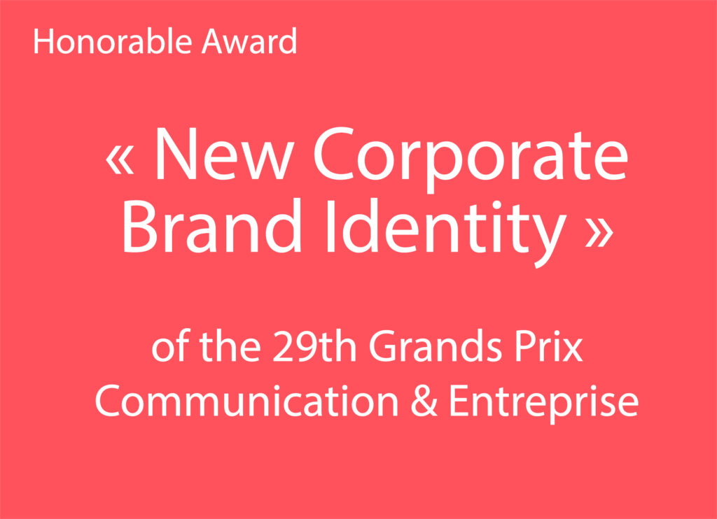 Text: "New corporate brand identity" of the 29th Grands Prix Communication et Entreprise